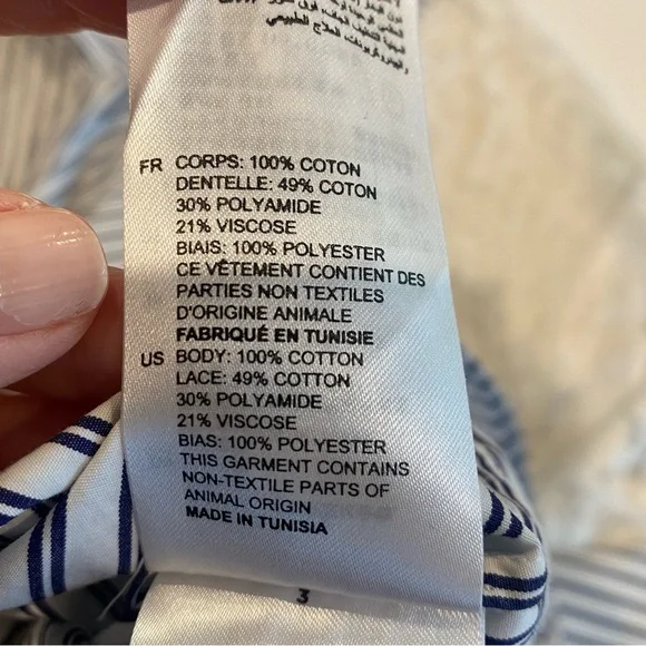 Sandro Navy & White Stripe Lace Detail Tunic Blouse size 2/4 - Picture 6 of 8